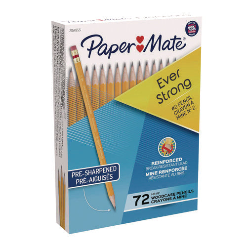 Image of Paper Mate® EverStrong #2 Pencils, HB (#2), Black Lead, Yellow Barrel, 72/Box