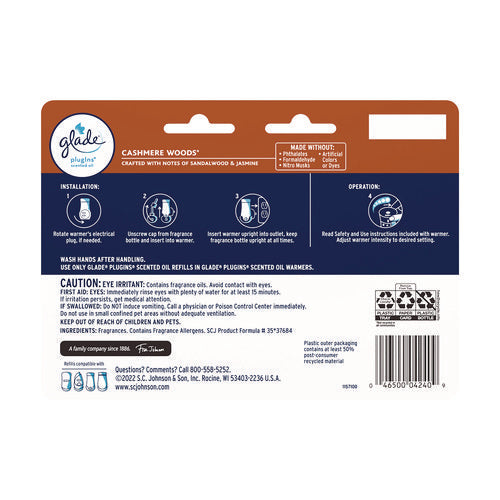 Image of Glade® Plugins Scented Oil Refill, Cashmere Woods, 0.67 oz, 7/Pack