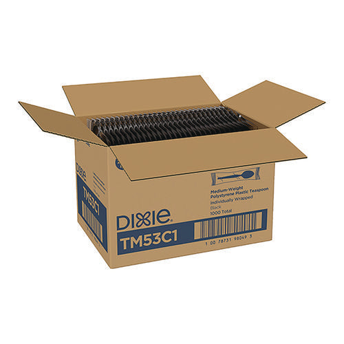 Image of Dixie® Mediumweight Polystyrene Wrapped Cutlery, Spoon, Plastic, Black, 1,000/Carton