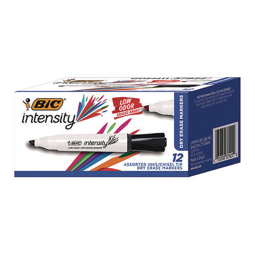 Image of BIC® Intensity Low Odor Chisel Tip Dry Erase Marker, Broad Chisel Tip, Assorted Colors, Dozen