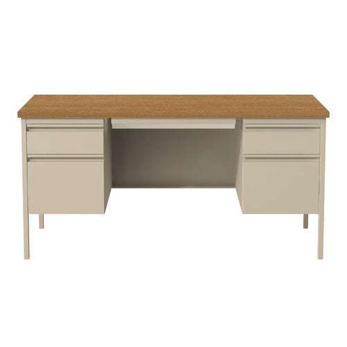 Image of Alera® Double Pedestal Steel Desk, 60" x 30" x 29.5", Cherry/Putty, Putty Legs