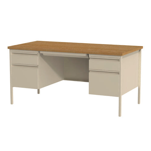 Image of Alera® Double Pedestal Steel Desk, 60" x 30" x 29.5", Cherry/Putty, Putty Legs