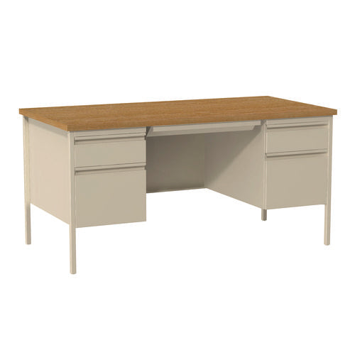 Image of Alera® Double Pedestal Steel Desk, 60" x 30" x 29.5", Cherry/Putty, Putty Legs