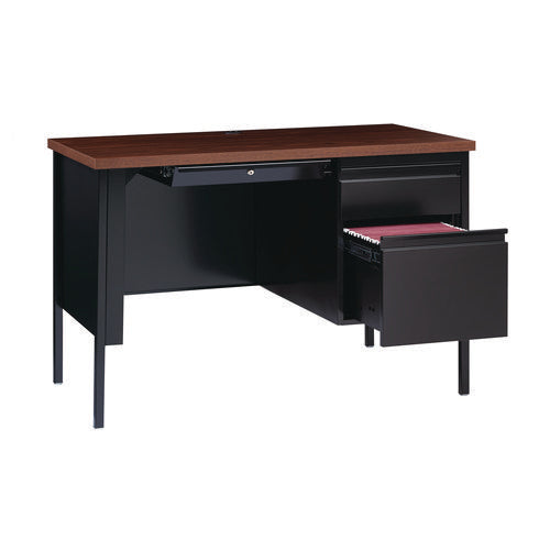 Image of Alera® Single Pedestal Steel Desk, 45" x 24" x 29.5", Mocha/Black, Black Legs