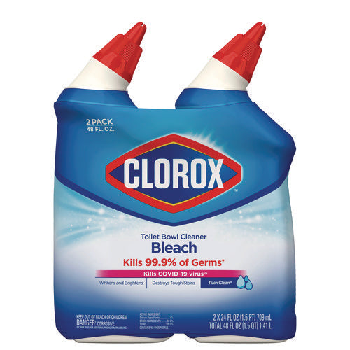 Image of Clorox® Disinfecting Toilet Bowl Cleaner with Bleach, Rain Clean Scent, 24 oz Bottle, 2/Pack