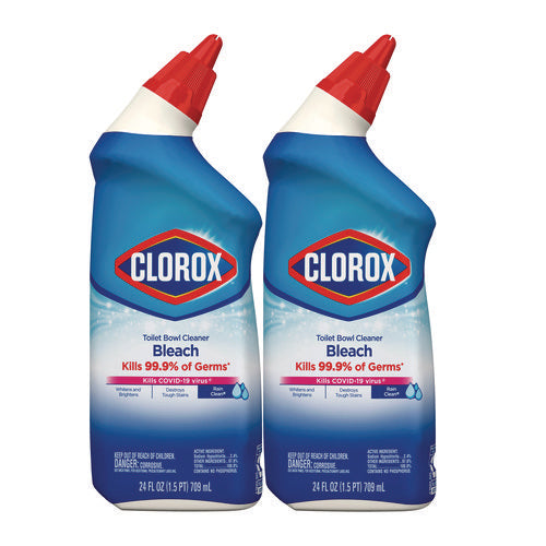 Image of Clorox® Disinfecting Toilet Bowl Cleaner with Bleach, Rain Clean Scent, 24 oz Bottle, 2/Pack