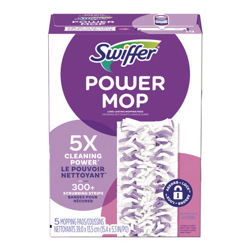 Image of Swiffer® PowerMop Mopping Pads, 5.3 x 15.4, White/Purple, 5 Pads/Box