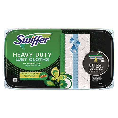 Image of Swiffer® Heavy-Duty Wet Refill Cloths, 8 x 10, Gain Original Scent, White, 10 Cloths/Tub