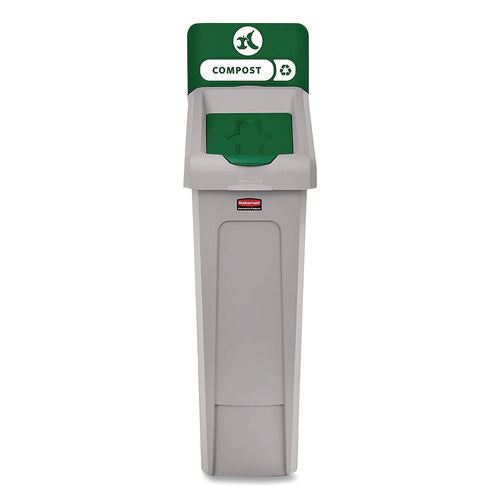 Image of Rubbermaid® Commercial Slim Jim Recycling Station Kit, 1-Stream Compost, 23 gal, Plastic, Green/Gray