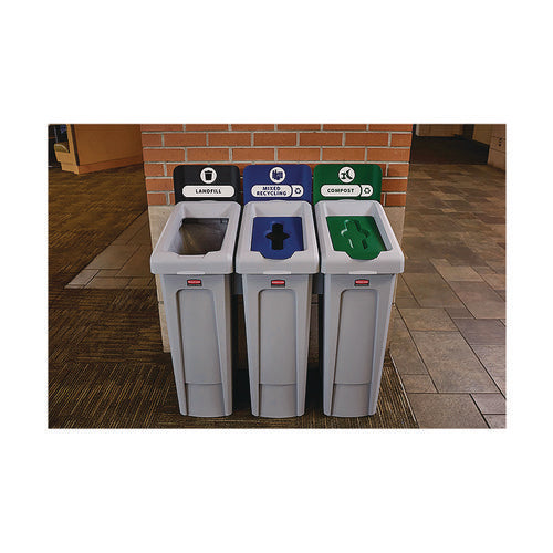 Image of Rubbermaid® Commercial Slim Jim Recycling Station Kit, 1-Stream Mixed Recycling, 23 gal, Plastic, Gray/Blue