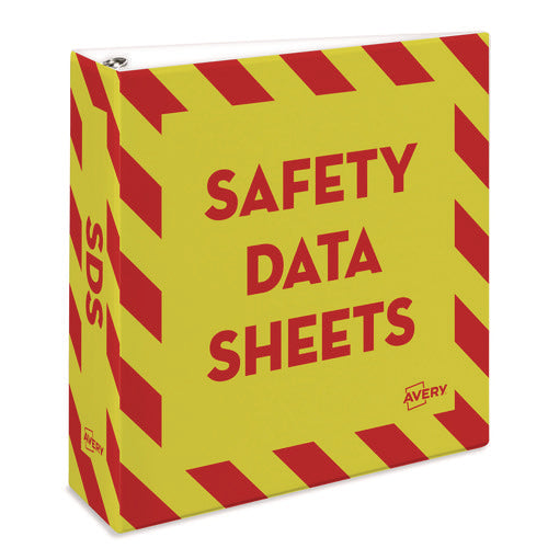 Image of Avery® Heavy-Duty Preprinted Safety Data Sheet Binder, 3 Rings, 3" Capacity, 11 X 8.5, Yellow/red
