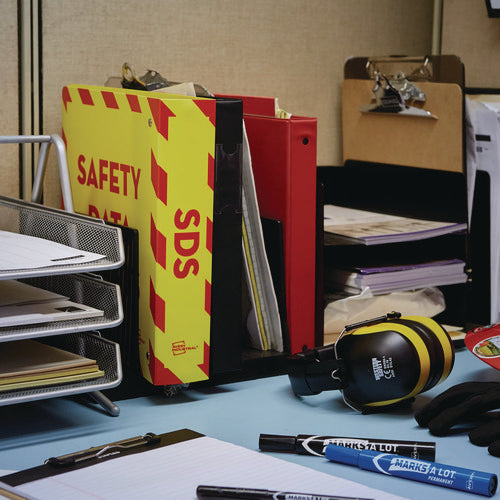 Image of Avery® Heavy-Duty Preprinted Safety Data Sheet Binder, 3 Rings, 3" Capacity, 11 X 8.5, Yellow/red