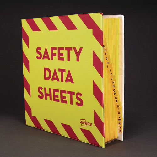 Image of Avery® Heavy-Duty Preprinted Safety Data Sheet Binder, 3 Rings, 3" Capacity, 11 X 8.5, Yellow/red