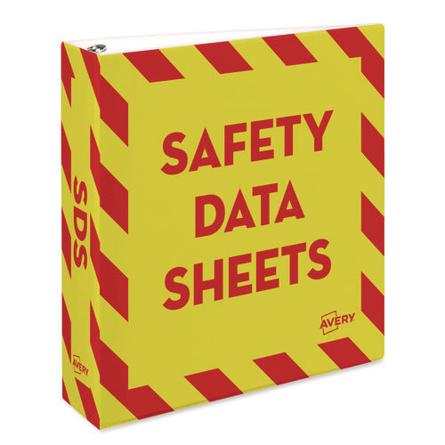Image of Avery® Heavy-Duty Preprinted Safety Data Sheet Binder, 3 Rings, 2" Capacity, 11 X 8.5, Yellow/red