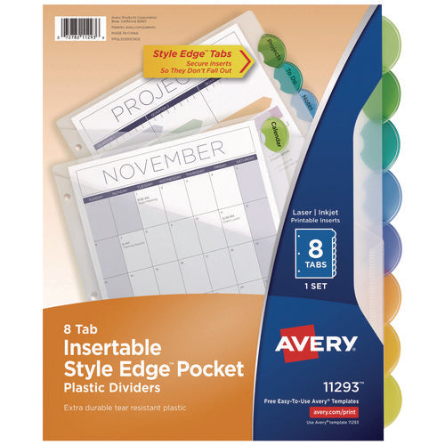 Image of Avery® Insertable Style Edge Tab Plastic 1-Pocket Dividers, 8-Tab, 11.25 X 9.25, Translucent, 1 Set