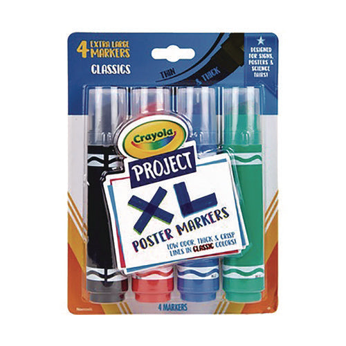 Image of Crayola® XL Poster Markers, Thin/Thick Chisel Tip, Assorted Classic Colors, 4/Pack