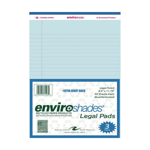 Image of Roaring Spring® Enviroshades Legal Notepads, 50 Blue 8.5 x 11 Sheets, 3/Pack