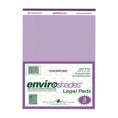 Image of Roaring Spring® Enviroshades Legal Notepads, 50 Orchid 8.5 x 11 Sheets, 3/Pack