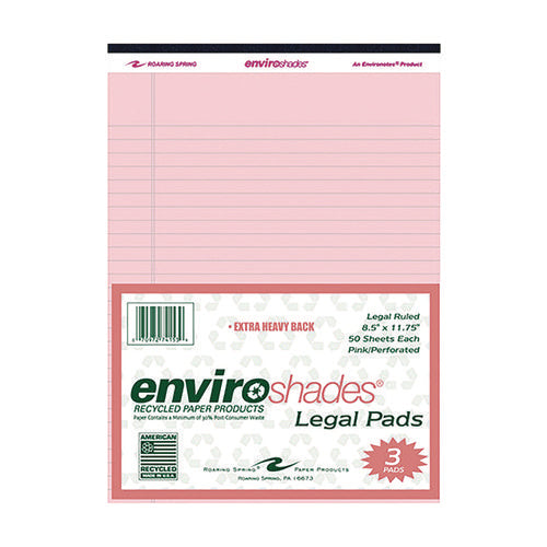 Image of Roaring Spring® Enviroshades Legal Notepads, 50 Pink 8.5 x 11 Sheets, 3/Pack