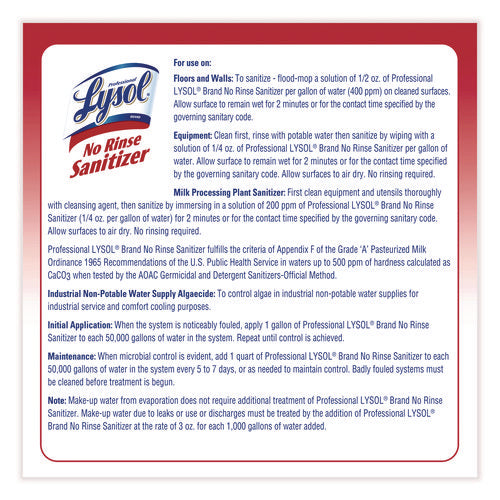 Image of Professional LYSOL® Brand No Rinse Sanitizer Concentrate, 1 Gal Bottle, 4/carton
