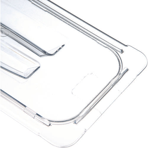 Image of Carlisle StorPlus Polycarbonate Handled Universal Lid, 7 x 12.5 x 0.88, Clear, Plastic