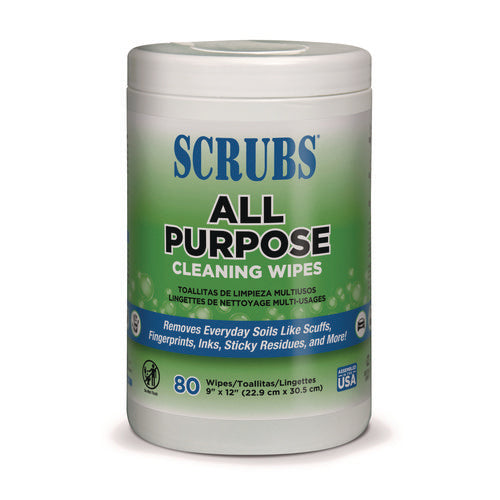 Image of SCRUBS® All Purpose Cleaning Wipes, 9 x 12, Citrus Scent, White, 80 Wipes/Canister, 6 Canisters/Carton