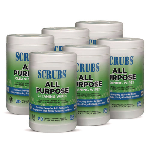 Image of SCRUBS® All Purpose Cleaning Wipes, 9 x 12, Citrus Scent, White, 80 Wipes/Canister, 6 Canisters/Carton