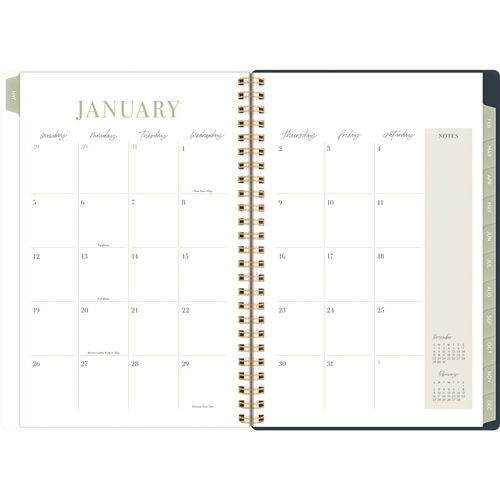 Image of Cambridge® Leah Bisch Weekly/Monthly Floral Planner, Floral Artwork, 8.5" x 6.38", Blue/White/Gold Cover, 12-Month (Jan to Dec): 2025