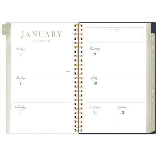 Image of Cambridge® Leah Bisch Weekly/Monthly Floral Planner, Floral Artwork, 8.5" x 6.38", Blue/White/Gold Cover, 12-Month (Jan to Dec): 2025