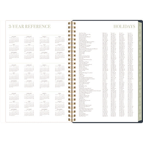Image of Cambridge® Leah Bisch Weekly/Monthly Floral Planner, Floral Artwork, 8.5" x 6.38", Blue/White/Gold Cover, 12-Month (Jan to Dec): 2025