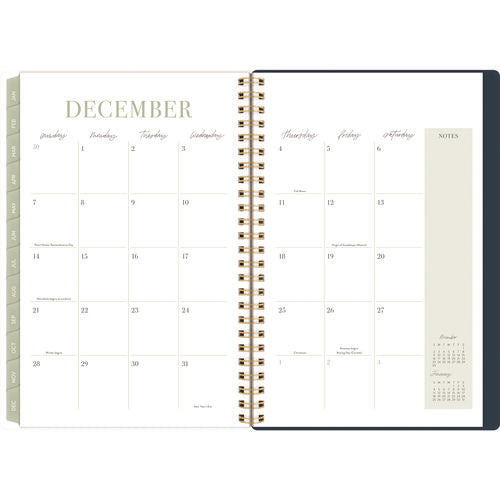 Image of Cambridge® Leah Bisch Weekly/Monthly Floral Planner, Floral Artwork, 8.5" x 6.38", Blue/White/Gold Cover, 12-Month (Jan to Dec): 2025