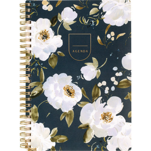 Image of Cambridge® Leah Bisch Weekly/Monthly Floral Planner, Floral Artwork, 8.5" x 6.38", Blue/White/Gold Cover, 12-Month (Jan to Dec): 2025