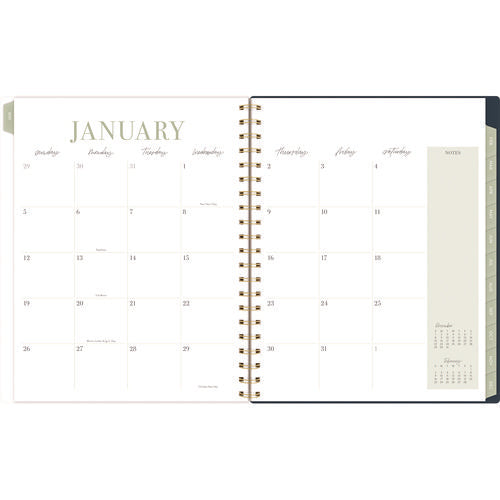 Image of Cambridge® Leah Bisch Weekly/Monthly Floral Planner, Floral Artwork, 11" x 9.25", Blue/White/Gold Cover, 12-Month (Jan to Dec): 2025