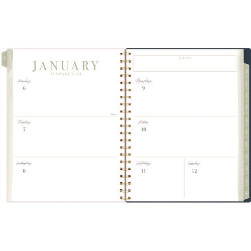 Image of Cambridge® Leah Bisch Weekly/Monthly Floral Planner, Floral Artwork, 11" x 9.25", Blue/White/Gold Cover, 12-Month (Jan to Dec): 2025