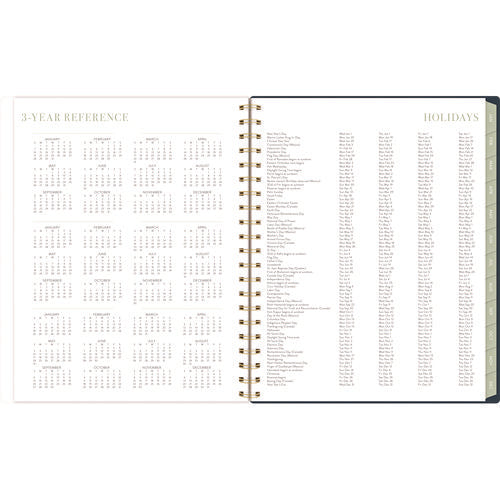 Image of Cambridge® Leah Bisch Weekly/Monthly Floral Planner, Floral Artwork, 11" x 9.25", Blue/White/Gold Cover, 12-Month (Jan to Dec): 2025