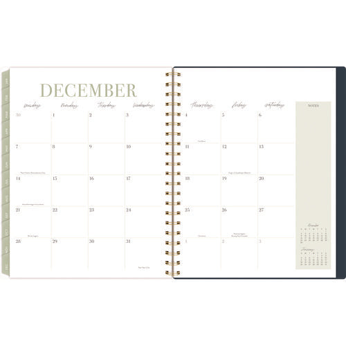Image of Cambridge® Leah Bisch Weekly/Monthly Floral Planner, Floral Artwork, 11" x 9.25", Blue/White/Gold Cover, 12-Month (Jan to Dec): 2025