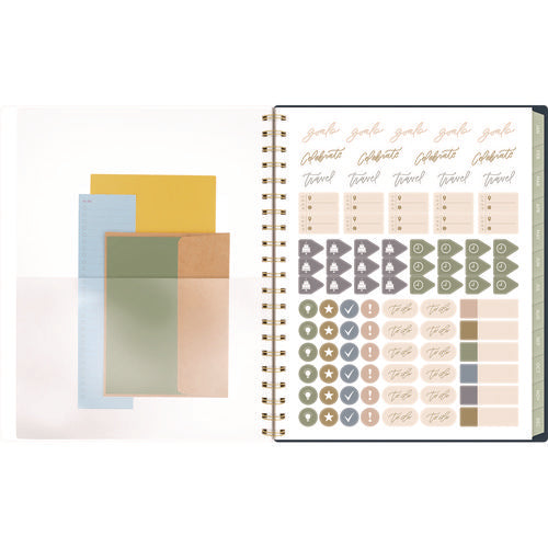 Image of Cambridge® Leah Bisch Weekly/Monthly Floral Planner, Floral Artwork, 11" x 9.25", Blue/White/Gold Cover, 12-Month (Jan to Dec): 2025
