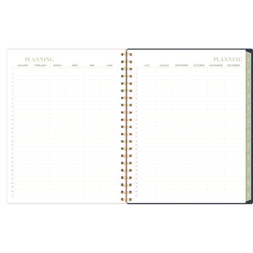 Image of Cambridge® Leah Bisch Weekly/Monthly Floral Planner, Floral Artwork, 11" x 9.25", Blue/White/Gold Cover, 12-Month (Jan to Dec): 2025