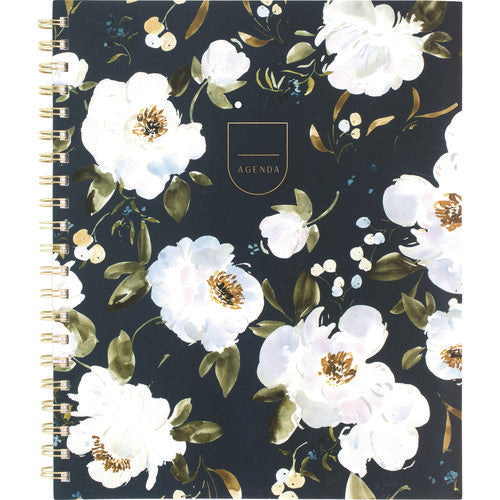 Image of Cambridge® Leah Bisch Weekly/Monthly Floral Planner, Floral Artwork, 11" x 9.25", Blue/White/Gold Cover, 12-Month (Jan to Dec): 2025