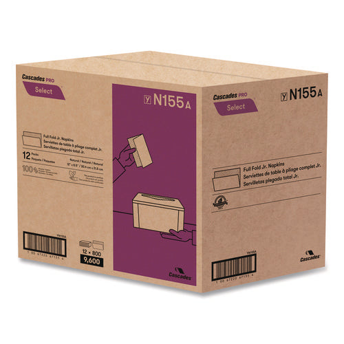 Image of Cascades PRO Select Full Fold II Napkins, 1-Ply, 12 x 8.5, White, 800/Pack, 12 Packs/Carton