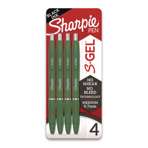 Image of Sharpie® S-Gel S-Gel Fashion Barrel Gel Pen, Retractable, Medium 0.7 mm, Black Ink, Green Barrel, 4/Pack