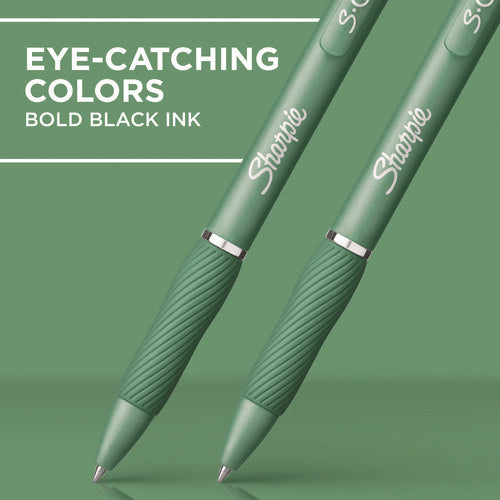 Image of Sharpie® S-Gel S-Gel Fashion Barrel Gel Pen, Retractable, Medium 0.7 mm, Black Ink, Green Barrel, 4/Pack