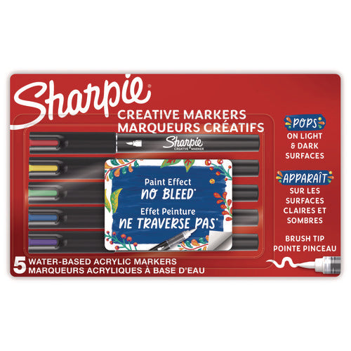 Image of Sharpie® Creative Markers, Fine Brush Tip, Assorted Colors, 5/Pack
