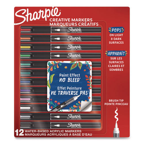 Image of Sharpie® Creative Markers, Fine Brush Tip, Assorted Colors, 12/Pack