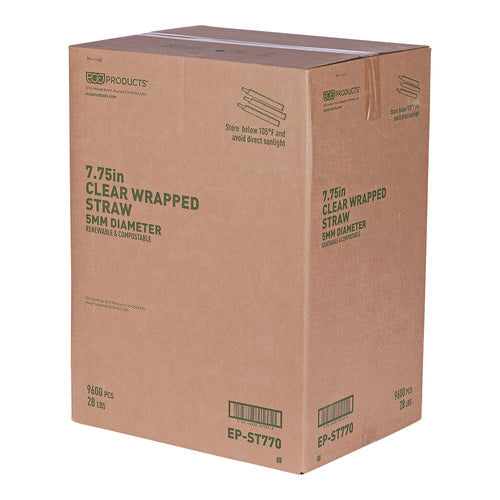Image of Eco-Products® Clear Wrapped Straw, 7.75", Pla, 400/pack, 24 Packs/carton