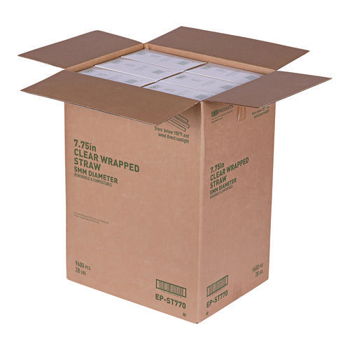 Image of Eco-Products® Clear Wrapped Straw, 7.75", Pla, 400/pack, 24 Packs/carton