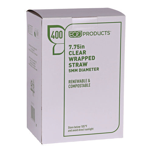 Image of Eco-Products® Clear Wrapped Straw, 7.75", Pla, 400/pack, 24 Packs/carton