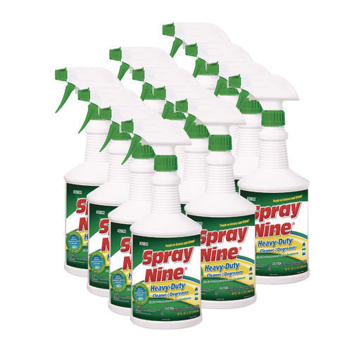 Image of Spray Nine® Heavy Duty Cleaner/degreaser/disinfectant, Citrus Scent, 32 Oz, Trigger Spray Bottle, 12/carton