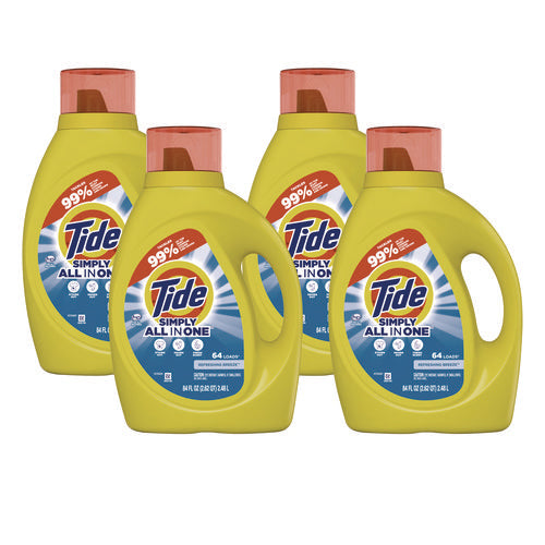 Image of Tide® Simply Clean and Fresh Laundry Detergent, HE Compatible, Refreshing Breeze, 64 Loads, 84 oz Bottle, 4/Carton