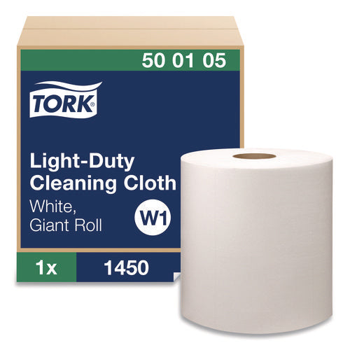 Image of Tork® Light Duty Cleaning Cloth, Giant Roll, 1-Ply, 9 x 12.4, White, 1,450 Sheet Roll/Carton